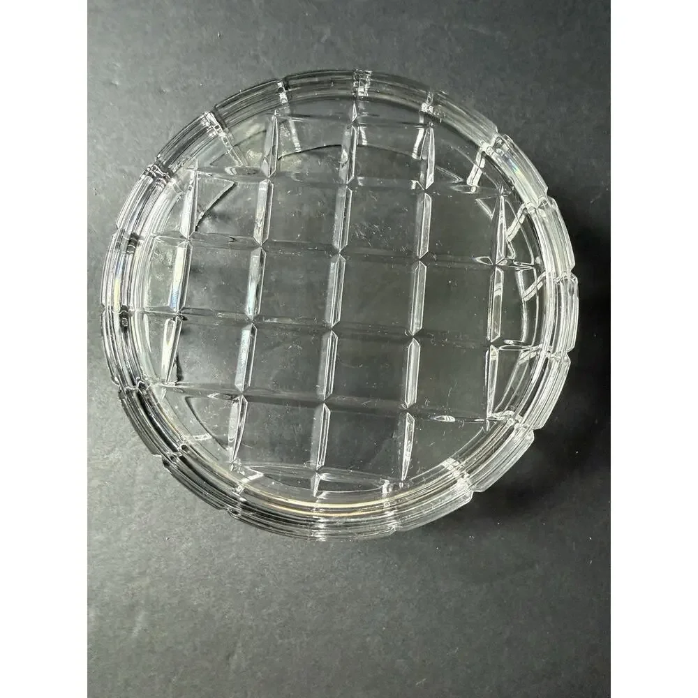 Vintage Cut Crystal Glass Tartan Pattern Bowl Clear Round Modernist Trinket Dish
